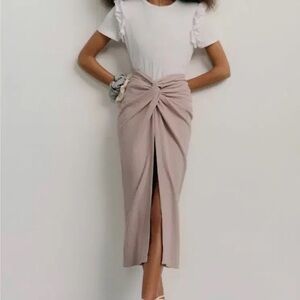 Zara Beige Front Knot Midi Skirt